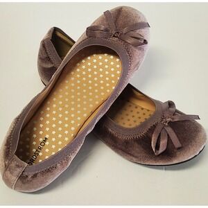 Nordstrom Ballet Flats Shoes Velvet Minky-Violet Noelise 5M Bow w/ Rubber Sole